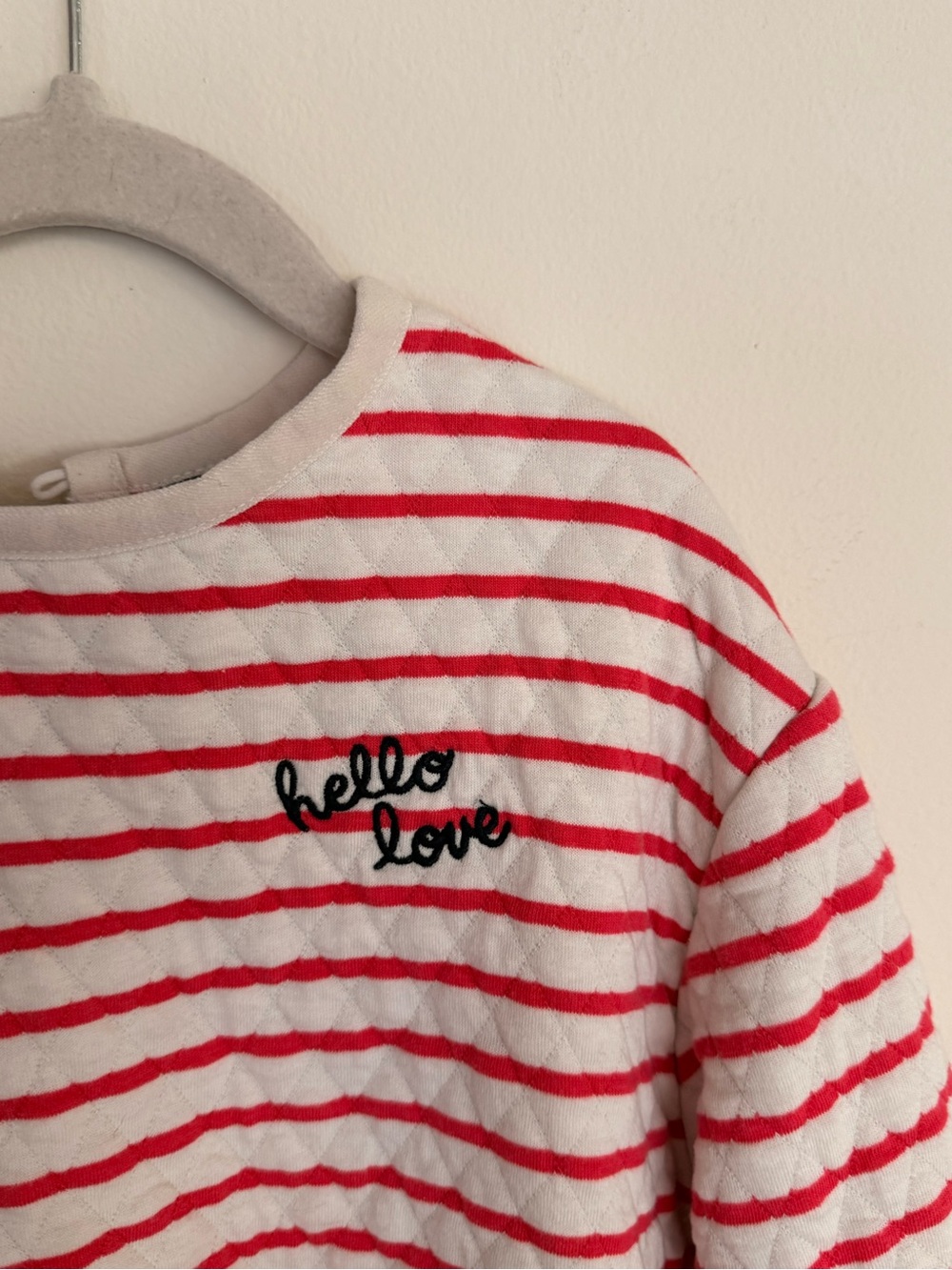 4t Old Navy Red & White Striped Sweatshirt with 'hello love' Embroidery Quilted